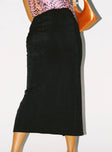 back view of model wearing Princess Polly Dreamer Midi Skirt Black 