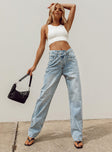 product Princess Polly High Waisted  Holly Asymmetric Straight Leg Jean Light Wash Denim Petite