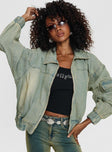 Denim bomber jacket Oversized fit, classic collar, exposed zip fastening, elasticated waistband Non-stretch material, fully lined  