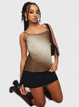 front view of model wearing Princess Polly Lisitie Top Brown Sleeveless Square Neck 