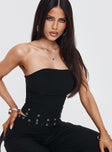 front view of model wearing Princess Polly Passionette Strapless Top Black Sleeveless straight 