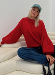 back view of model wearing Princess Polly Harmony Sweater Red Long 