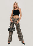 side view of model wearing Princess Polly Pezzi Straight Leg Jeans Leopard High Waisted 