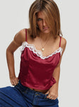 front view of model wearing Princess Polly See It Through Top Red Sleeveless Sweetheart 