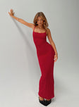 side view of model wearing Princess Polly Apolline Maxi Dress Red Square Neck 