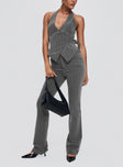 front view of model wearing Princess Polly Calexico Buckle Pant Grey Pinstripe High Waisted Pants 