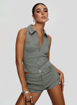 front view of model wearing Princess Polly Janae Vest Top Grey Sleeveless V-Neck 