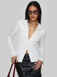 front view of model wearing Princess Polly Fleiry Long Sleeve Top White Full Sleeves V-Neck 