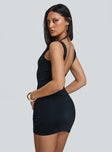 back view of model wearing Princess Polly Wakefield Mini Dress Black Crew Neck 