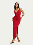 side view of model wearing Princess Polly Wandella Maxi Dress Red Plunger 