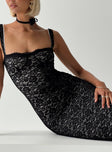 back view of model wearing Princess Polly Fire Away Maxi Dress Black Square Neck 