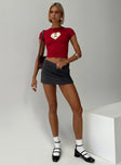 front view of model wearing Princess Polly Sutin Top Cherry Short Sleeves Crew Neck 