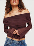 Serenah Mesh Off The Shoulder Top Brown