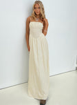 front view of model wearing Princess Polly Slow Dance Linen Blend Maxi Dress Cream / Blue Square Neck 