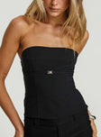 back view of model wearing Princess Polly Flounce Strapless Top Black Sleeveless straight 