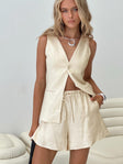 front view of model wearing Princess Polly Days With You Linen Blend Vest Top Sand Sleeveless V-Neck 