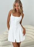 front view of model wearing Princess Polly Elian Linen Blend Mini Dress White Square Neck 