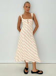 front view of model wearing Princess Polly Chosen Girl Linen Blend Midi Dress Multi Square Neck 