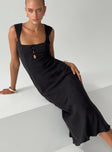 front view of model wearing Princess Polly Chosen Girl Linen Blend Midi Dress Black Square Neck 