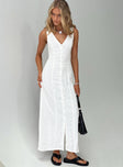 front view of model wearing Princess Polly Summer Season Linen Blend Maxi Dress White V-Neck 