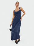 front view of model wearing Princess Polly Vaugn Maxi Dress Navy Sweetheart Neckline 