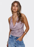 So Feminine Halter Plunge Neck Top Multi