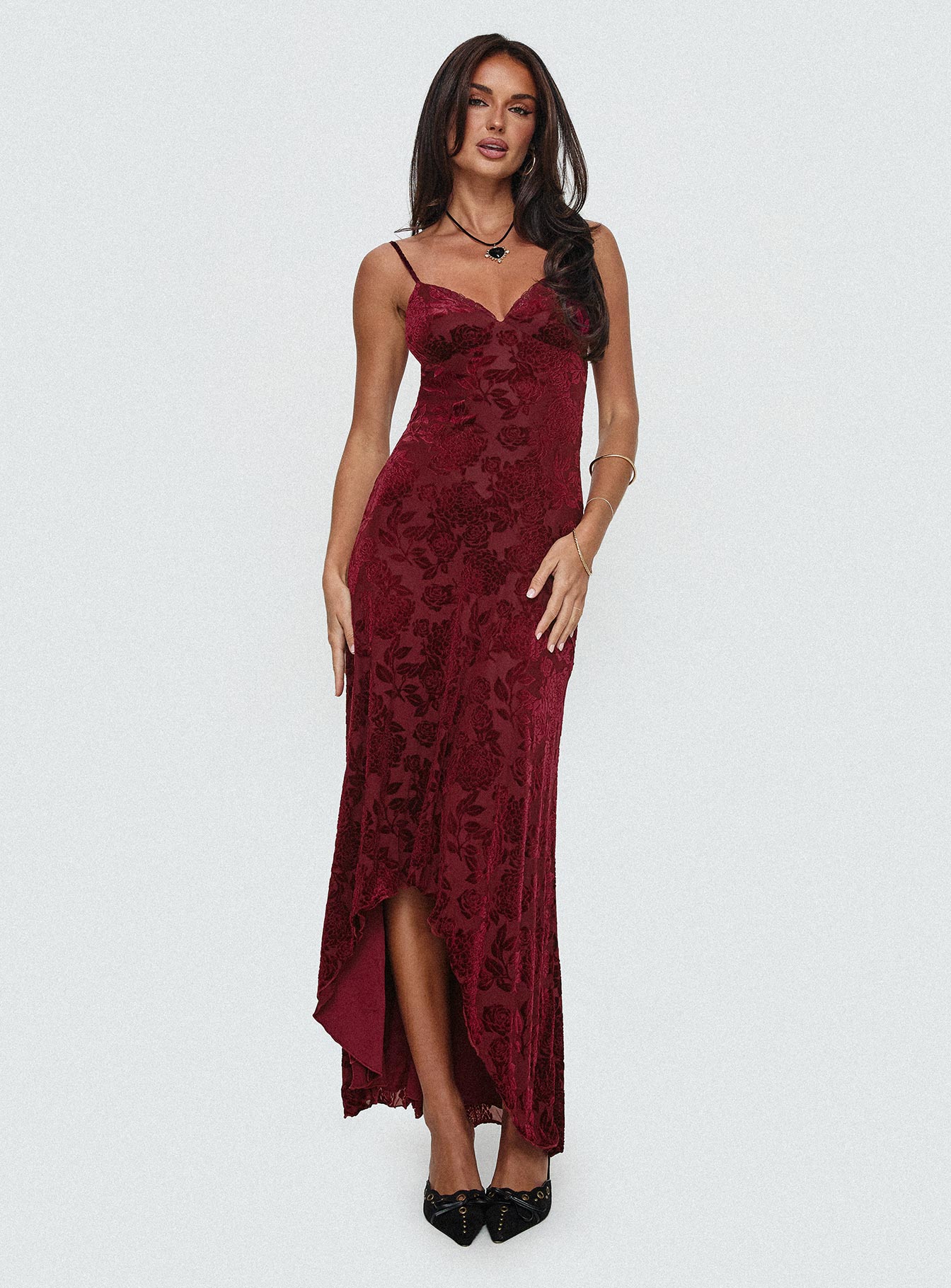 Shop Formal Dress - Rumours Slippy Burnout Maxi Dress Burgundy third image