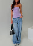 front view of model wearing Princess Polly Strutter Strapless Top Purple Sleeveless straight 