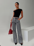 front view of model wearing Princess Polly Chad Cargo Jeans Grey Wash Denim Mid Rise 