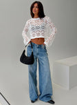 front view of model wearing Princess Polly Aileen Crochet Sweater White Cropped 