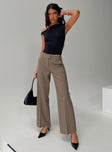 front view of model wearing Princess Polly Jeller Pinstripe Pants Beige Pinstripe High Waisted Pants 