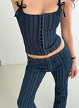 product Princess Polly Sleeveless Asymmetric Neckline  Charismatic Denim Corset Dark Pinstripe