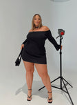 Front view of model wearing  front Princess Polly High Neck  Parisa Long Sleeve Mini Dress Black Curve