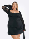 product Princess Polly Square Neck  Dyer Sheer Sleeve Mini Dress Black Curve