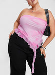 side view of model wearing Princess Polly Travessa Asymmetric Tube Top Pink Curve Sleeveless straight 