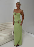 side view of model wearing Princess Polly Sun Chaser Strapless Top Green Sleeveless Sweetheart 