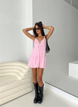 front view of model wearing Princess Polly Nicoletta Mini Dress Light Pink Plunger 