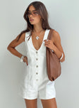 Playsuit Fixed shoulder straps, scooped neckline, button fastening down front Non-stretch material, unlined 