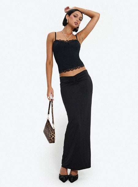 Kalyn Ruched Front Maxi Skirt Black
