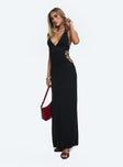 back view of model wearing Princess Polly Make A Fortune Hardware Halter Maxi Dress Black Plunger 