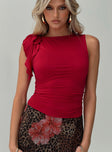 front view of model wearing Princess Polly Rendezvous Top Crimson Sleeveless Crew Neck 