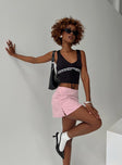 back view of model wearing Princess Polly Gigi Skort Pink High Waisted Shorts 