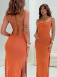 back view of model wearing Princess Polly Cote Maxi Dress Orange Scoop Neck 