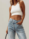 product Princess Polly High Waisted  Holly Asymmetric Straight Leg Jean Light Wash Denim Petite