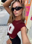 side view of model wearing Princess Polly Baseline Rib Tee One Zero Red Short Sleeves Crew Neck 