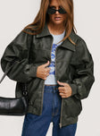 Faux leather bomber jacket Classic collar, ribbed waistband and cuffs, zip front fastening, twin hip pockets&nbsp;