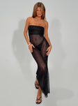 side view of model wearing Princess Polly Take Me To Rio Maxi Dress Onyx Straight Neck 