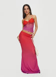   side view of model wearing Princess Polly Teen Spirit Maxi Skirt Pink Ombre Maxi 