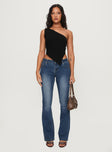 side view of model wearing Princess Polly Bethany Bootleg Low Rise Jeans Mid Wash High Waisted 