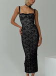 front view of model wearing Princess Polly Fire Away Maxi Dress Black Square Neck 